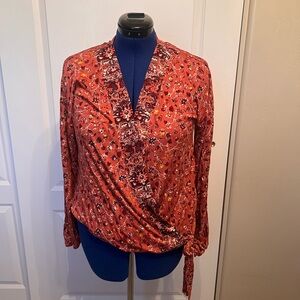 Maurices Red Floral Wrap knit Blouse